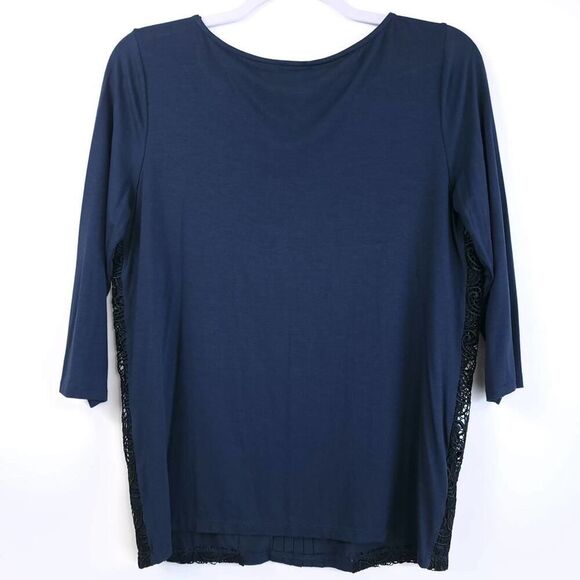 Ann Taylor Navy Top M with Lace & Pleats - Picture 2 of 11